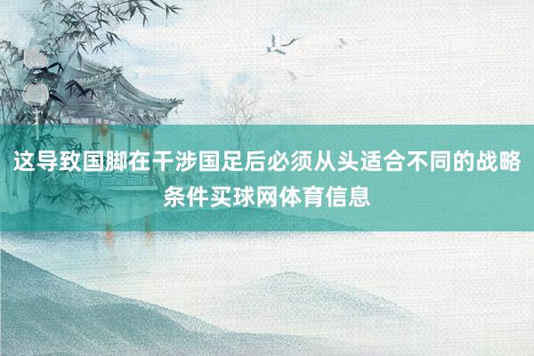 这导致国脚在干涉国足后必须从头适合不同的战略条件买球网体育信息