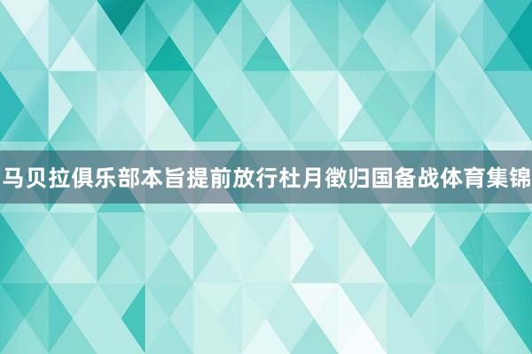 马贝拉俱乐部本旨提前放行杜月徴归国备战体育集锦