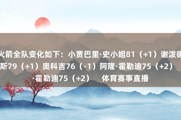 火箭全队变化如下：小贾巴里·史小姐81（+1）谢泼德80（+1）亚当斯79（+1）奥科吉76（-1）阿隆·霍勒迪75（+2）    体育赛事直播